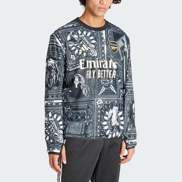 Adidas X Ian Wright Collaboration Arsenal Ian Wright Pre-Match Pattern Printed Football Warm-Up Sweatshirt Men sweatshirt Black IQ2463