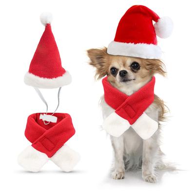 Pet Dog Christmas Scarf Hat Set Soft Comfortable Winter Neck Warmer Scarf Christmas Party Dress Up
