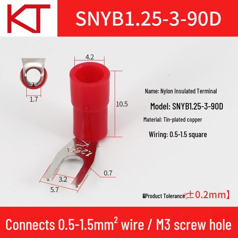 Kaishtong 90° U/Y-Shaped Nylon Pre-Insulated Terminal, SNYBS1.25-6-8