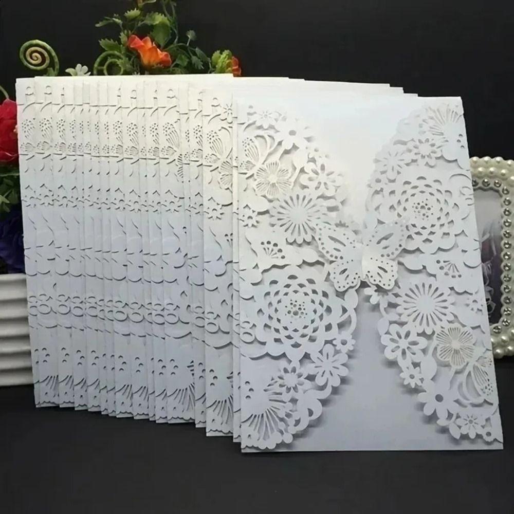 50pcs Flower 3D Invitation Card Hollow Out Butterfly Greeting Card  Festival Celebration