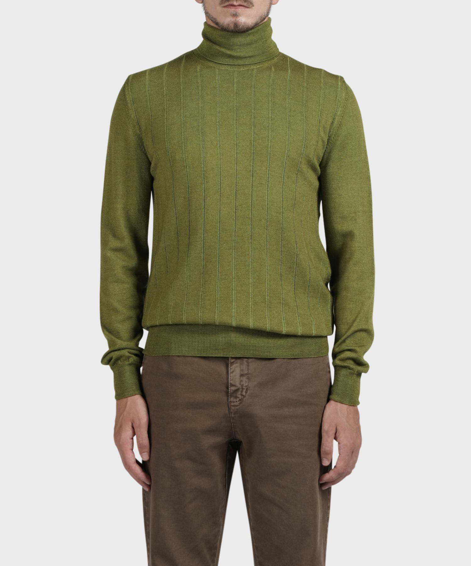 Panicalle Green 100% Merino Wool Striped Turtleneck Knit Green/Xl