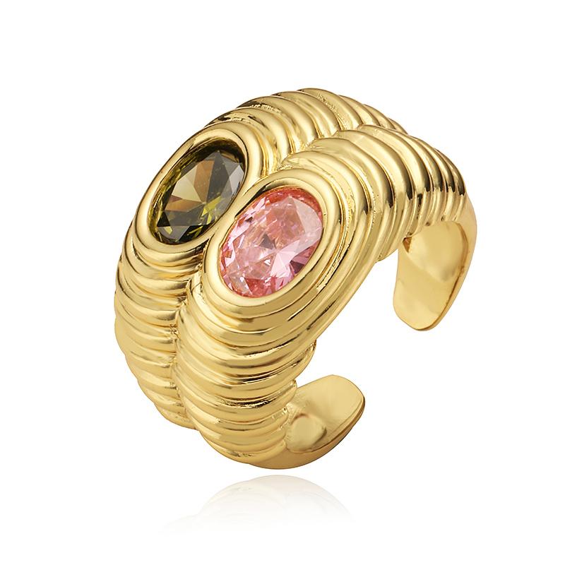

HECHENG Adjustable Opening High Luxury Spiral Croissant Texture Setting Colourful CZ Stones Ladies Gift Wedding Ring resizable