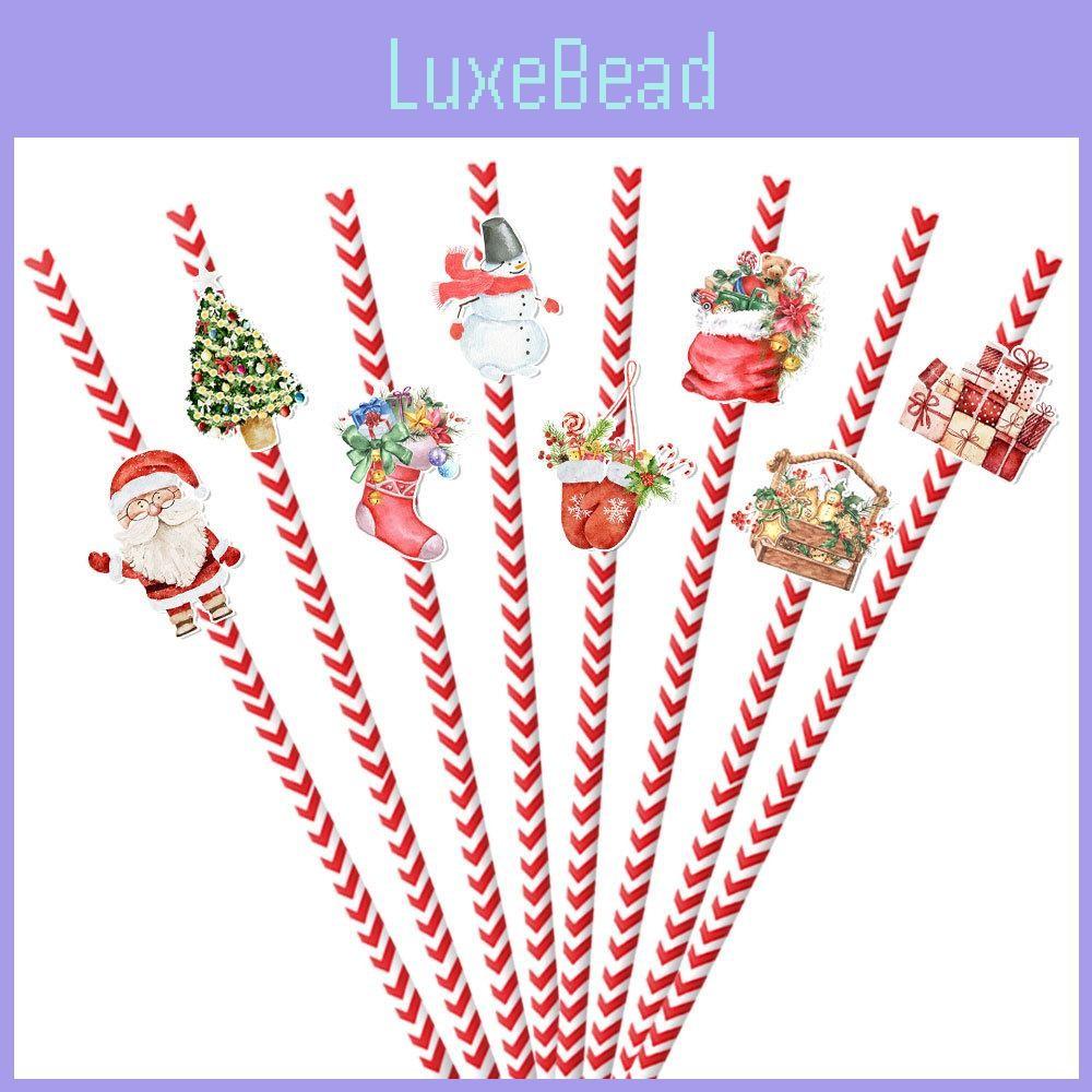 Party Christmas Drink Accessories Snowman Water Cup Straws With Paper Material