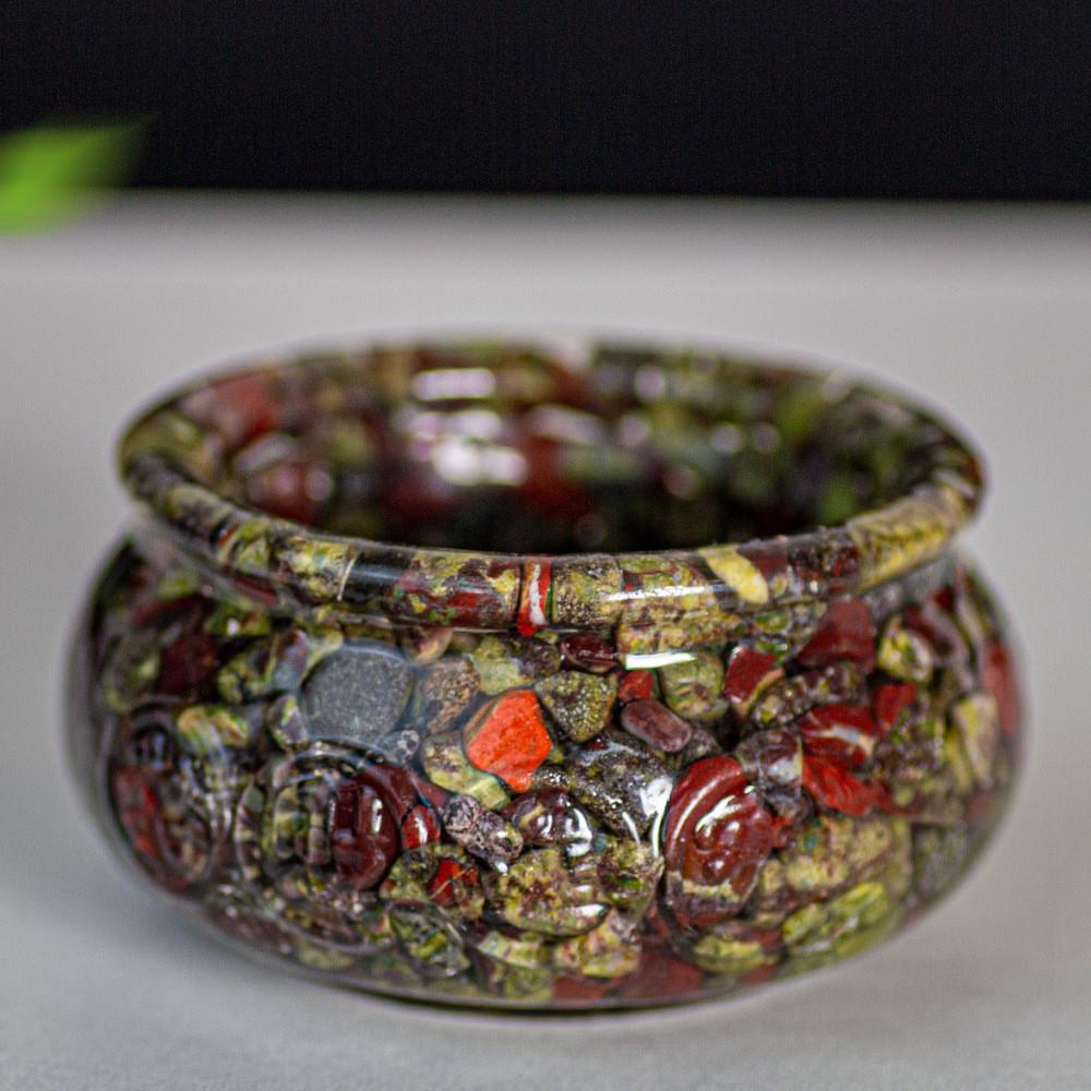 Resin Filled Natural Crystal Wealth Bowl With Handcrafted Decor For Home Gift Giving