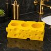 Toothbrush Holder, 3-Hole Partitioned Storage, Creative Cheese Shape Organizer, with Hollow Drainage Structure Stand for Electric Toothbrushes