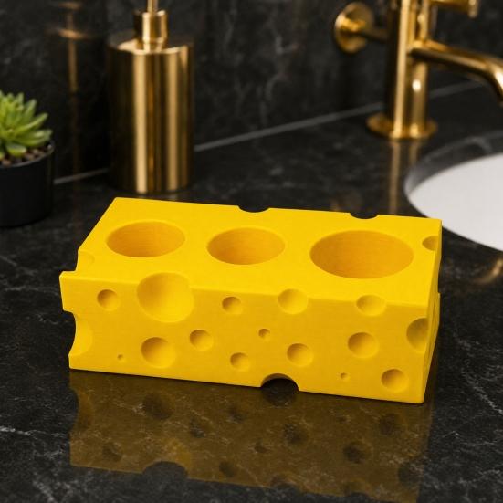 Toothbrush Holder, 3-Hole Partitioned Storage, Creative Cheese Shape Organizer, with Hollow Drainage Structure Stand for Electric Toothbrushes