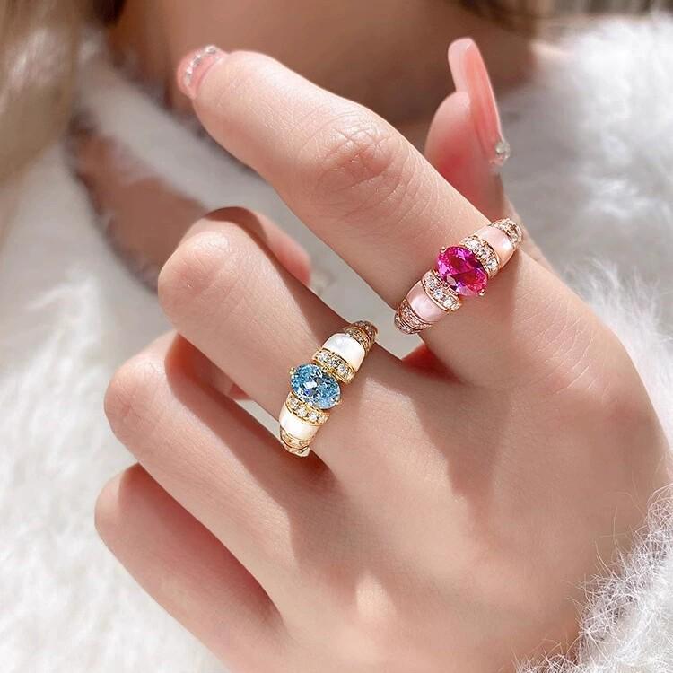 Oval Zircon Mother-of-Pearl Open Ring - Retro, Simple, Exquisite Fashion Jewelry for Women