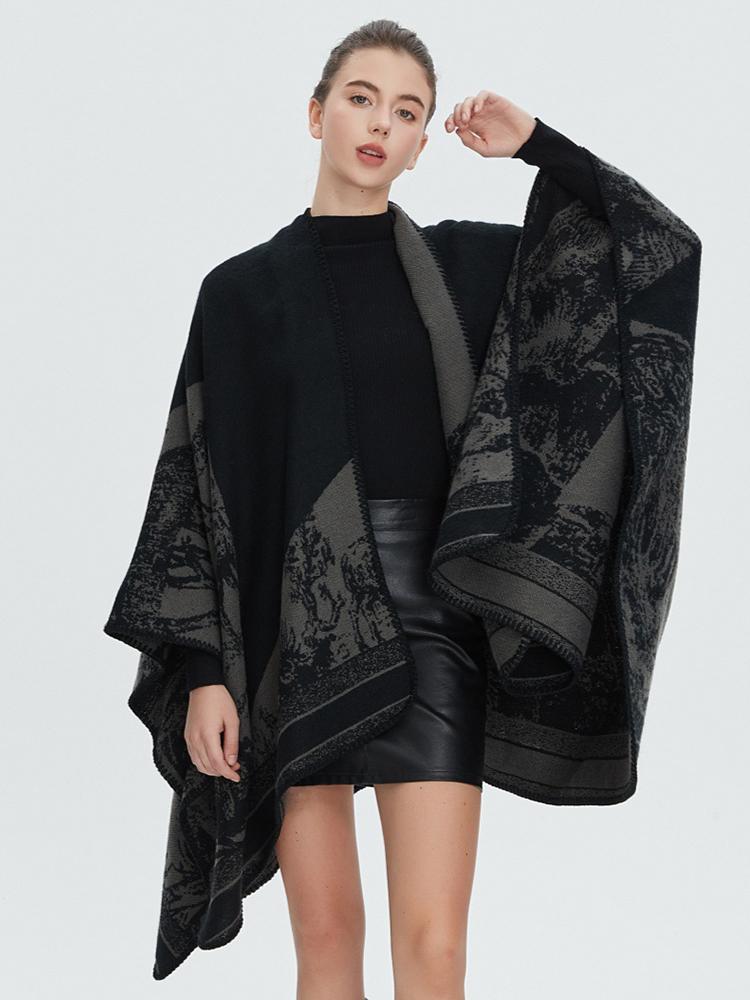 Black Print Cloak Winter Women Scarf Layers Poncho Elegant Lady Party Wrap Shawl Casual Warm Scarve Capa Para Mujer Pashmina New