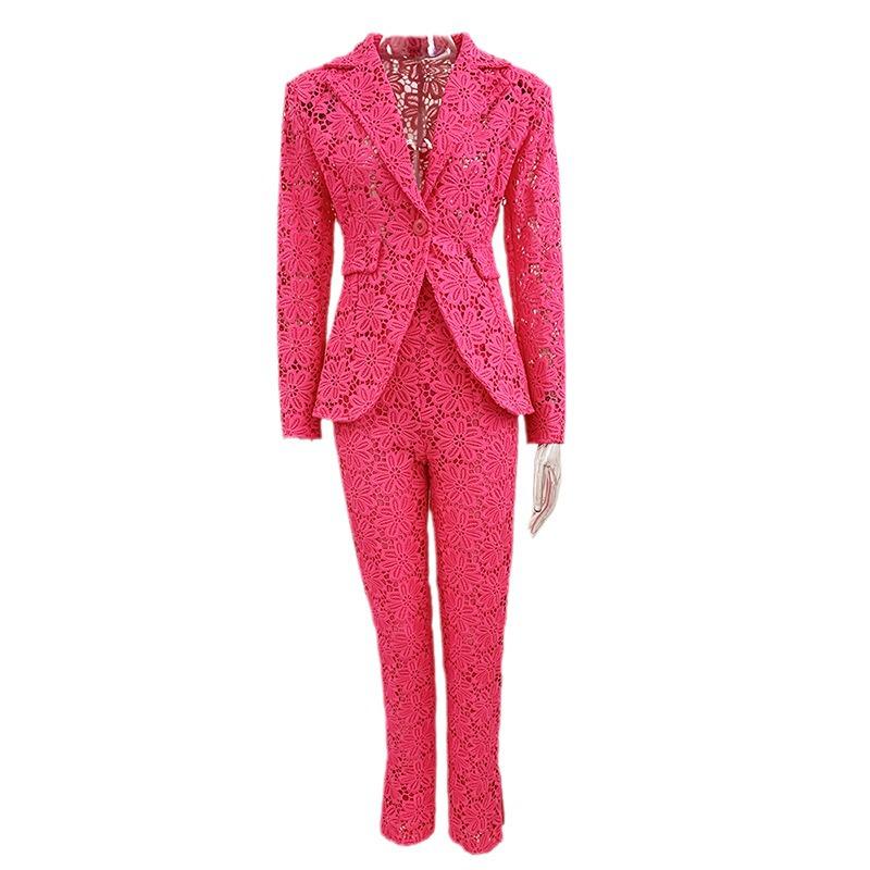 Available 2025: Stylish European & American Celebrity Slim Lace Pantsuit Set