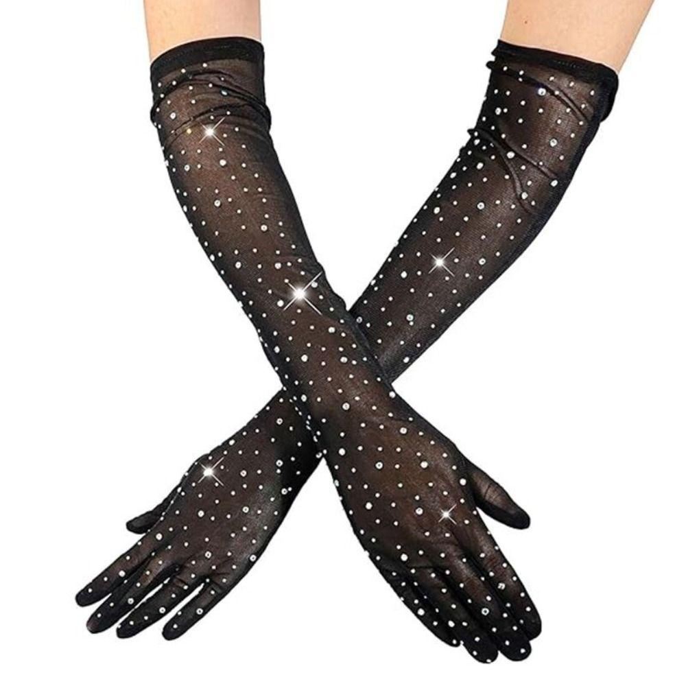 Stretchy Sheer Tulle Gloves Ultra Thin Bride Gloves Fashionable Fishnet Gloves Party Supplies