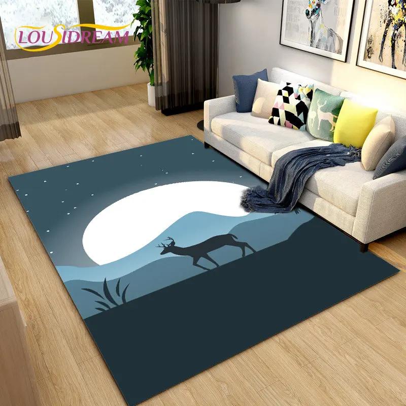 Tapete de área de rena nórdica de alce de desenho animado 3D, tapete de carpete para sala de estar, quarto, sofá, capacho decorativo, tapete de chão antiderrapante para brincadeira de criança