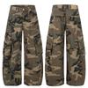 Mens Camo Cargo Pants Loose Fit Wide Leg Streetwear Trousers Cotton Workwear Casual Outdoor