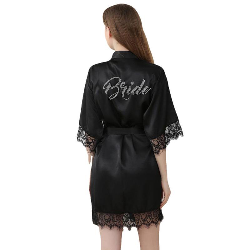 Women's high-end diamond-encrusted Bride lace cardigan wedding robe, European and American style silk bridal makeup morning robe