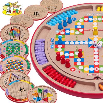 Wooden 10-in-1 Checkers Flying Chess Gobang Beast Chess Children's Table Games Educational Toys