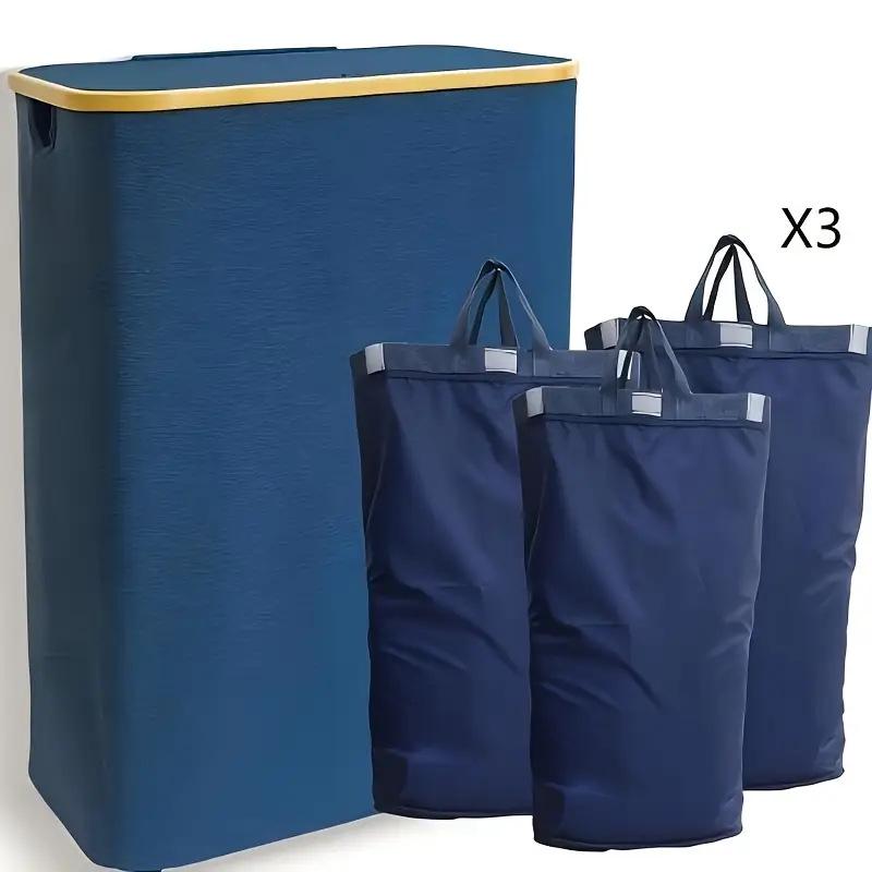 Foldable Bamboo Laundry Hamper with Lid and Inner Bag for Bedroom Storage.