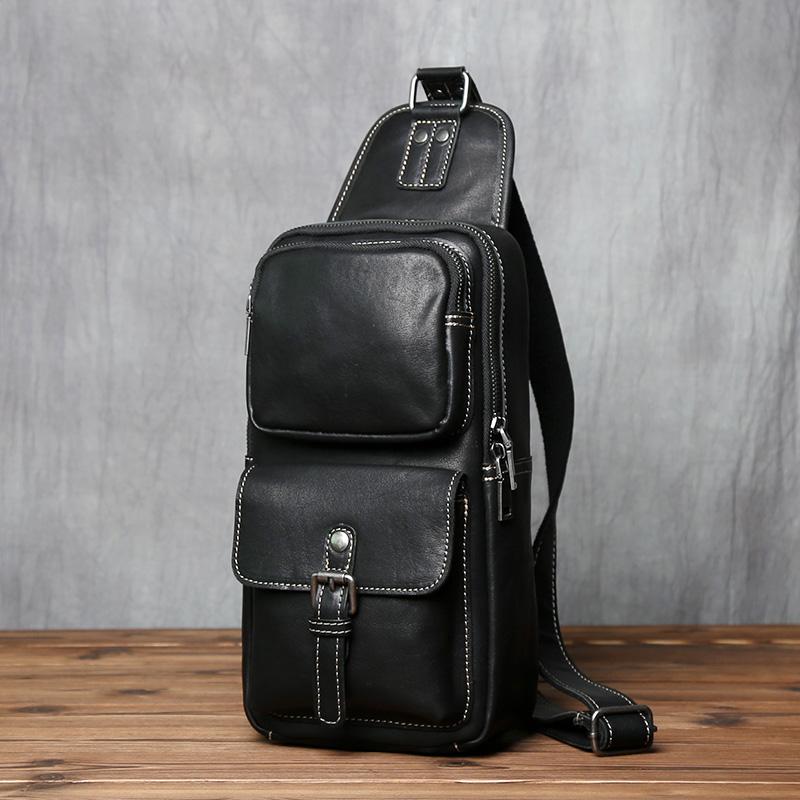 

New Genuine Leather Men s Chest Bag Handmade Top Layer Cowhide Messenger Bag Large Capacity Shoulder Bag Trendy Men s Bag NZPJ чорний