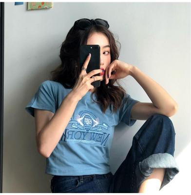 Women's 2025 Summer Korean-Style Embroidered Short-Sleeve Slim T-shirt