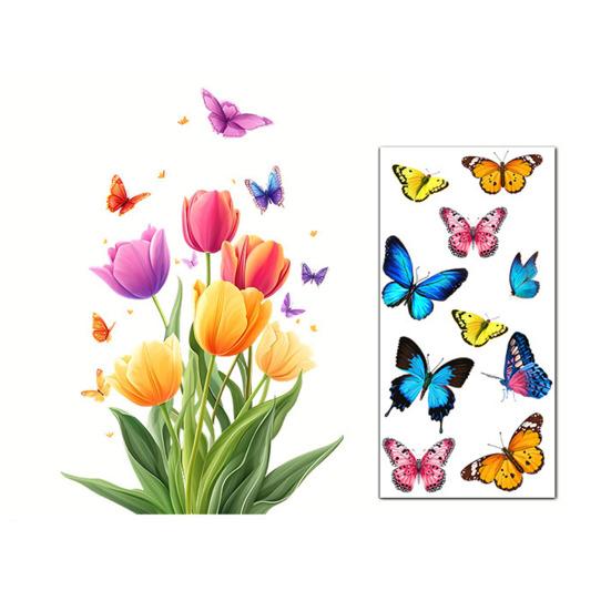 Decorative Window Decal Sun Catcher Static Film, Flower Butterfly Self-Adhesive Glass Sticker, Anti-Glare Tint Removable Privacy Cling for Home Office