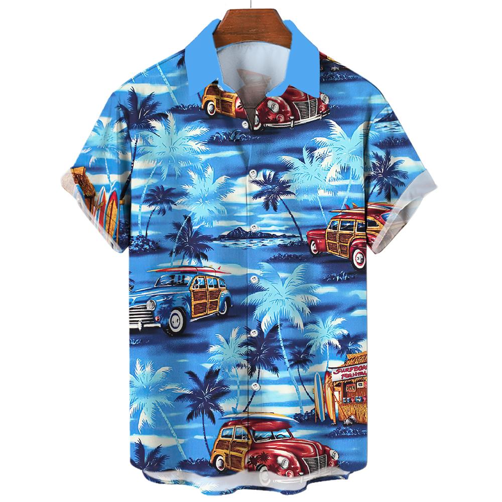 

Гавайская рубашка, мужская и женская 3D-принт пальмы, модная повседневная рубашка с короткими рукавами, топ с пуговицами на лацканах, свободная одежда унисекс 4XL
