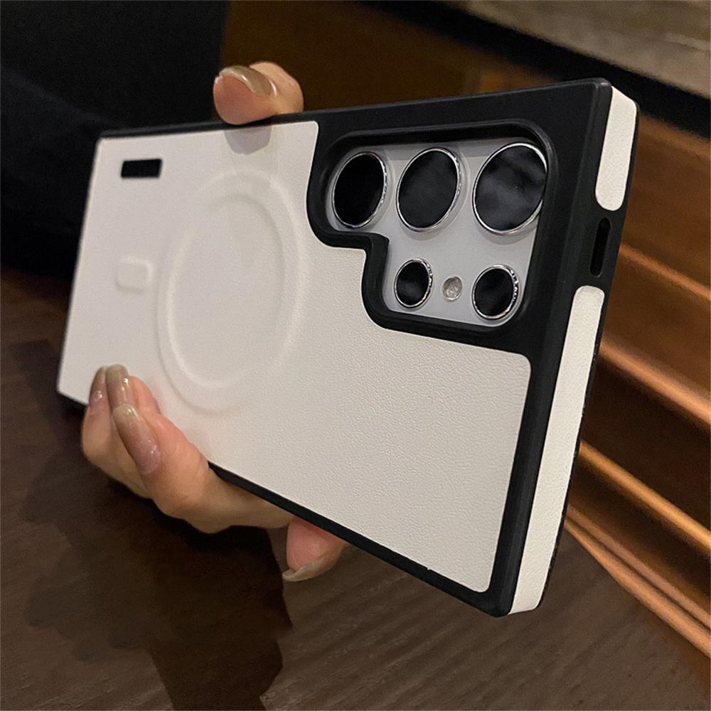 Luxury For Magsafe Magnetic Leather Phone Case for Samsung S25 S23 S22 S24 Ultra Wireless Charging Shockproof Protection Cover