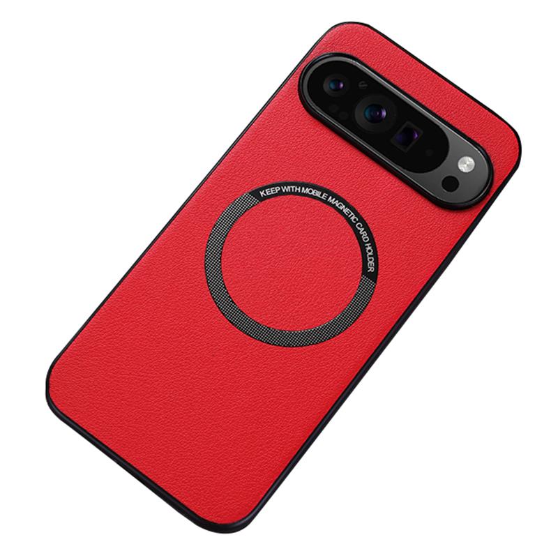 

For Google Pixel 9 Pro XL Magnetic Case PU Leather+TPU Scratch-Resistant Back Cover Red
