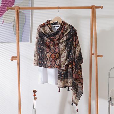 Designer  Women Scarf Classical Print Lady Shawls Cotton Feeling Soft Oversize Hijabs Neck Headband Tassel Foulard