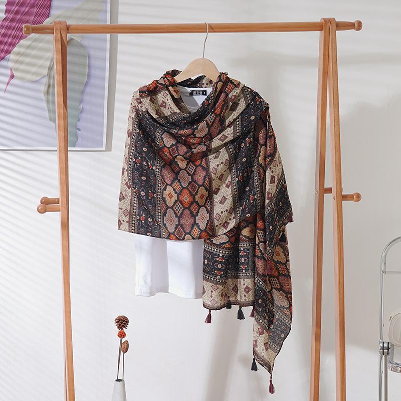 Designer Women Scarf Classical Print Lady Shawls Cotton Feeling Soft Oversize Hijabs Neck Headband Tassel Foulard