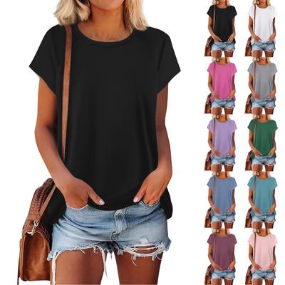 Women's Short Sleeve T Shirts Round Neck Cute Tunic Tops Basic Tees Blouses Loose Fit Pullover