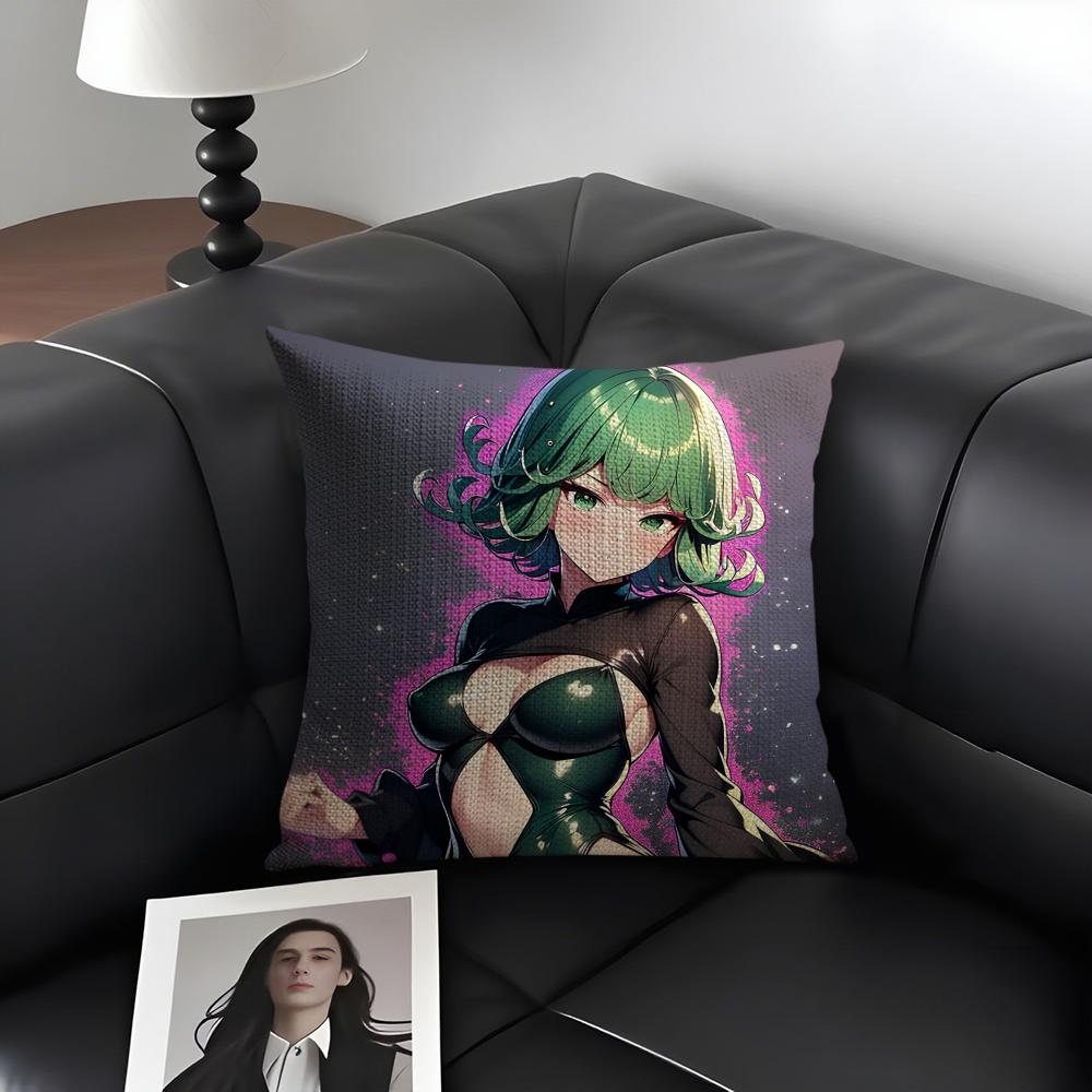 O-One Punchh Man Tatsumakii Cushion Cover Natural Linen Organic Fabric Double-Sided Printing Sofa Home Decor Gift Pillow Case
