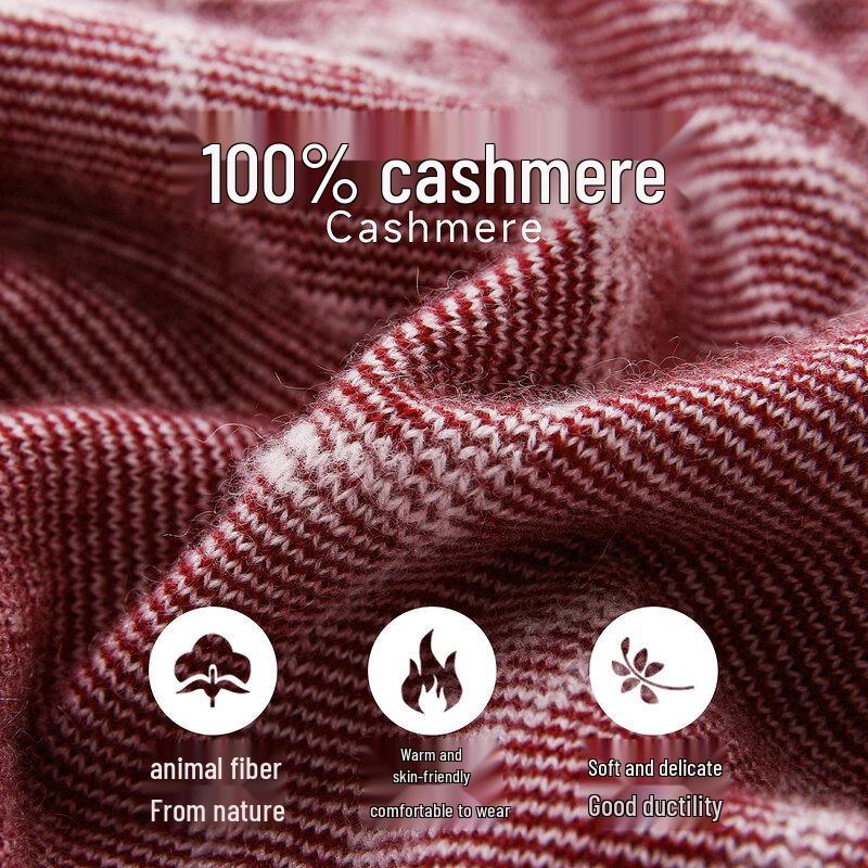 Zhaojun Women's Two-Tone Jacquard 100% Cashmere Half-High Collar Sweater
