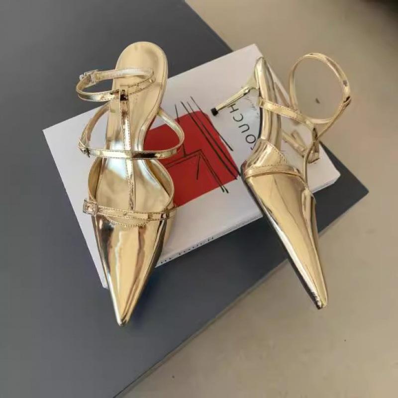 2025 Spring and Autumn New Fashion Minimalist Socialite Pointed Head Shallow Mouth Stiletto High Heels Women's Bag Head Empty Sandals