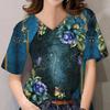 3D Floral Print Women Short Sleeve Tops V Neck Summer Lovers Couples T Shirt