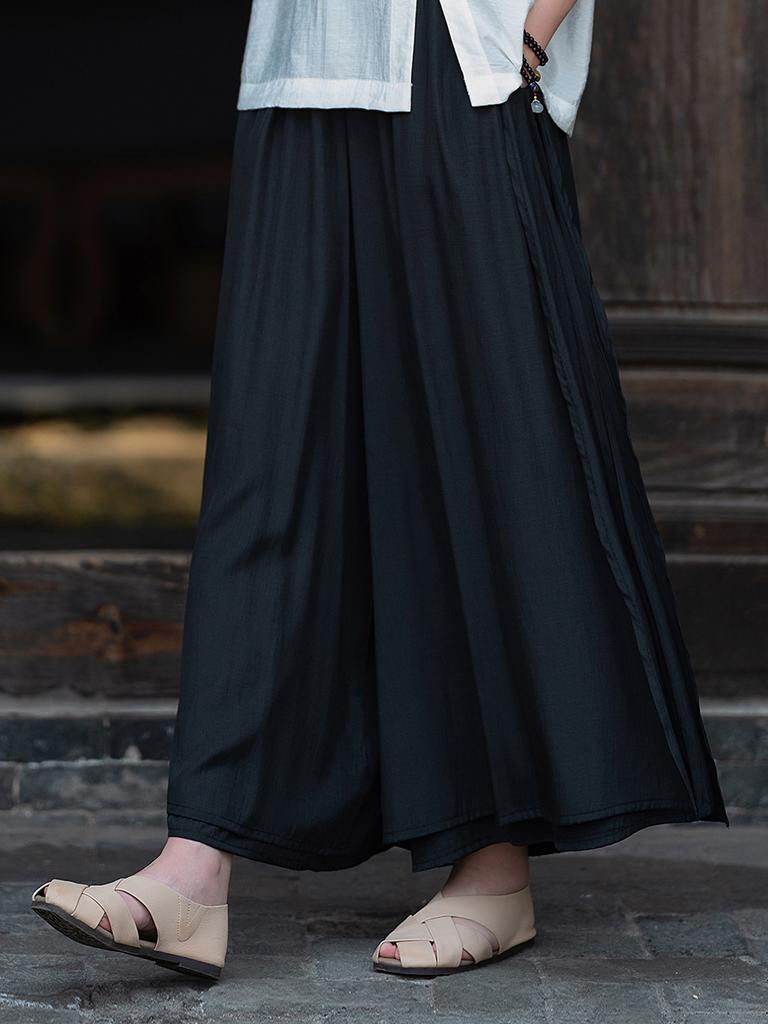 Johnature Damskie Codzienne Jednokolorowe Spodnie Szerokie Nogawki Elastyczny Pas Letnie Spodnie Luźne Spodnie do Kostek