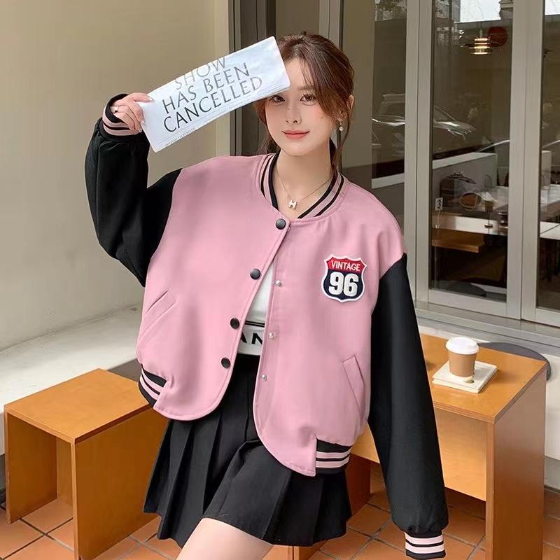 Women's Petite Color Block Baseball Jacket - 2025 Fall/Winter American College Style