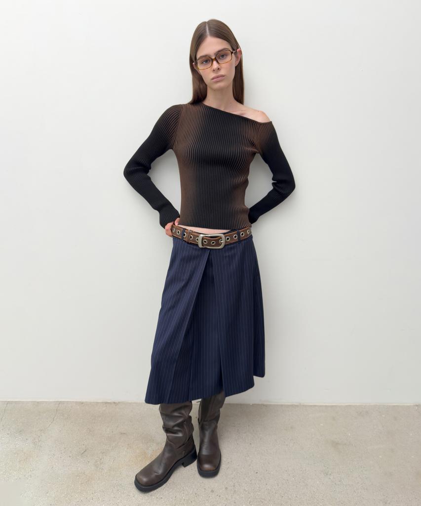 Daiaegeuneol Low Rise Midi Skirt (Navy)
