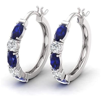 Huitan Women's Hoop Earrings with Blue/White Cubic Zirconia Temperament Bridal Wedding Party Earrings Fashion Versatile Jewelry