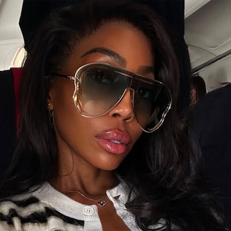 Oversized Pilot Women's Sunglasses Luxury Brand Special-Shaped Trendy Gradient Green Shades Men Hollow One Piece Sun Glasses