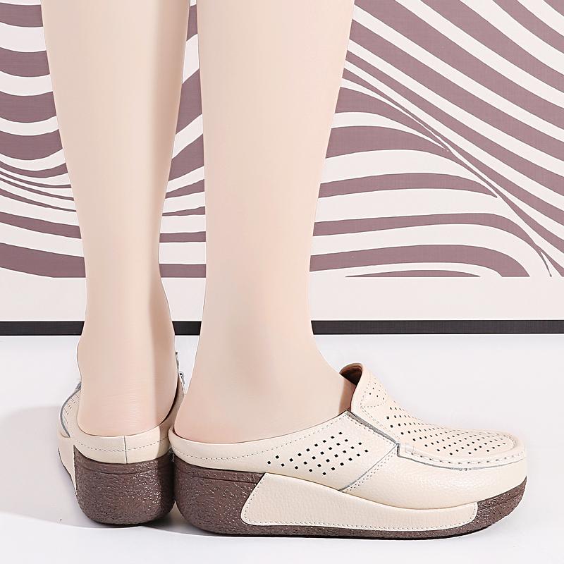Ladies Platform Loafers Casual Elegant Black Cow Leather Women White Thick Sole Shake Shoe