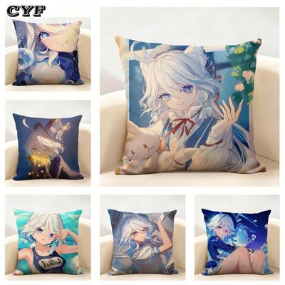 Genshin Impact Furina Cushion Household Decoration Linen Sofa Cushion Cover: Skin-Friendly & Breathable with Invisible Zipper