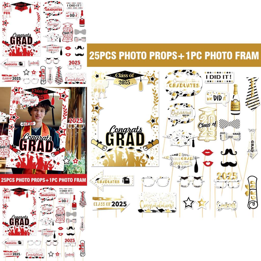 Graduation Celebration Photo Booth Supplies With Handheld Paper Frames For Festive Use