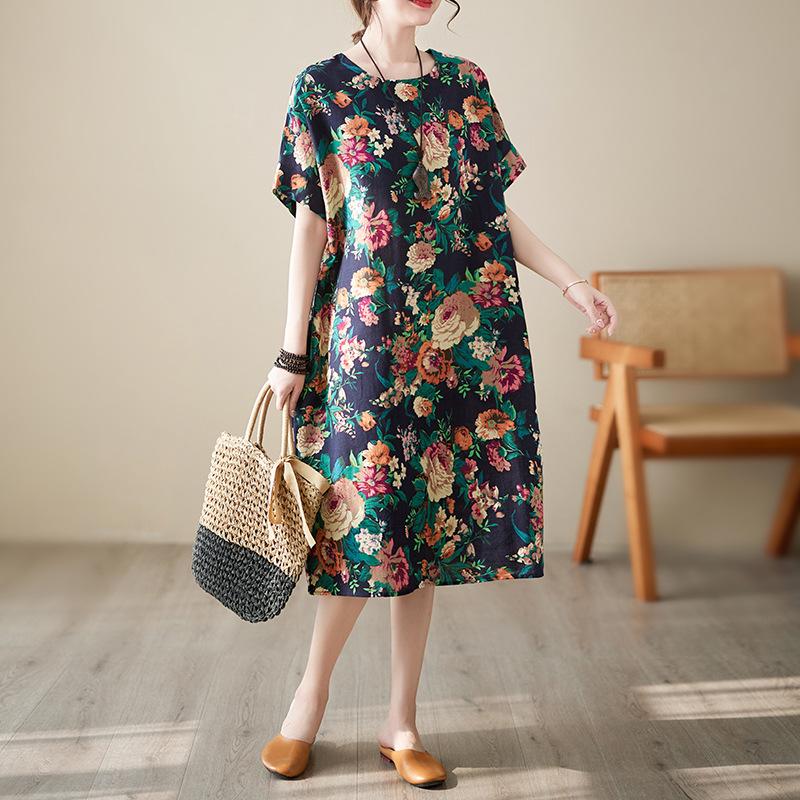 

Летнее ретро свободное платье average size тёмно-синий