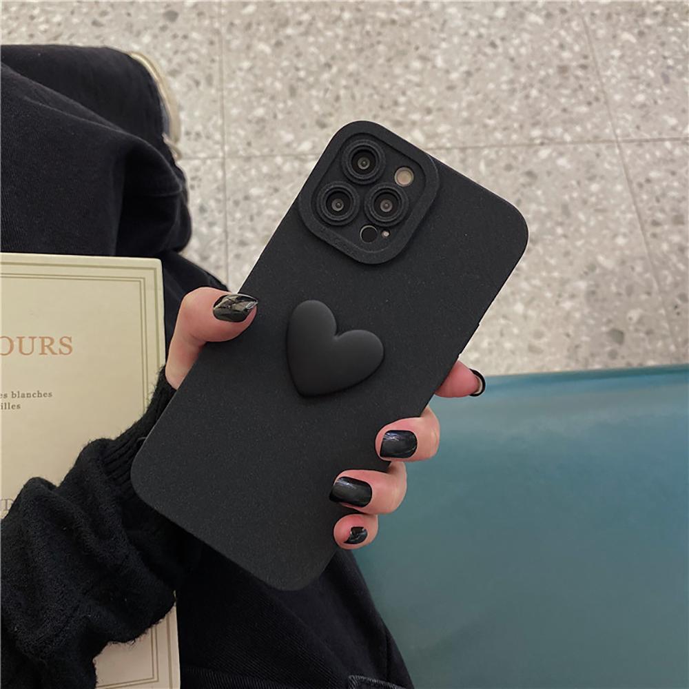 3D Wine Red Matte Cute Love Heart Soft Phone Case For iPhone Air 12 11 13 14 15 16 17 Pro Max Lovely Silicone Back Cover Case