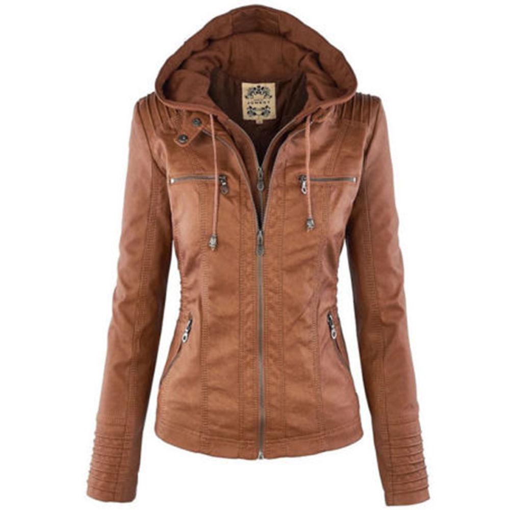 Stunning Womens Leather Hooded Jacket Slim