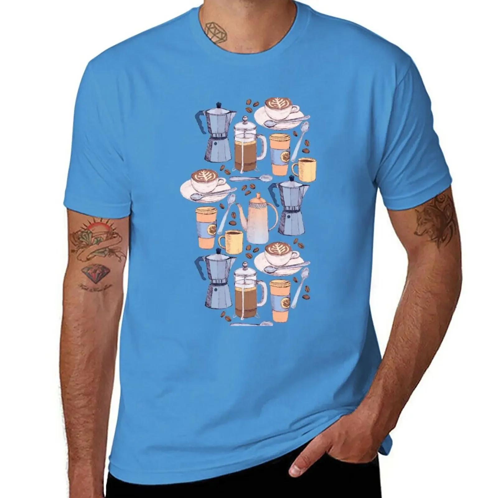 Coffee Love on Blue T-Shirt vintage blanks heavy weight t shirts for men S