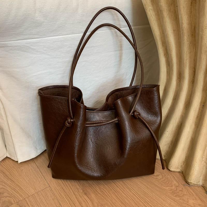 PU Tote Bag with Drawstring Closure Large Capacity Fashion Shoulder Bag