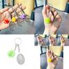 Charming Metal Tennis Racket Keychain With Colorful Ball Key Accessory