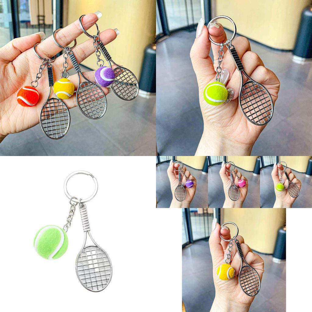 Charming Metal Tennis Racket Keychain With Colorful Ball Key Accessory