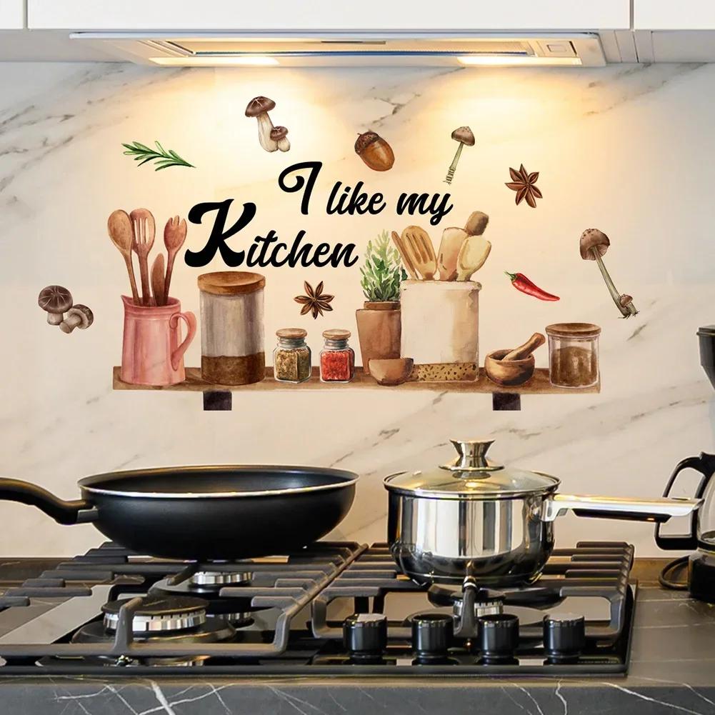 Creative Kitchen Wall Stickers Removable Vinyl PVC Living Room Kitchen Stain Resistant Home Decor Wall Stickers