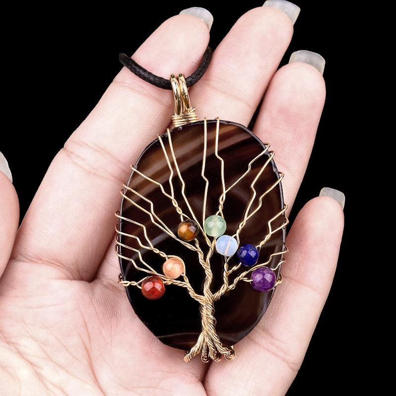 45~60mm Crystal Large Colorful Leaf Shape Wire-wrapped Tree of Life Pendant DIY Accessories Jewelry