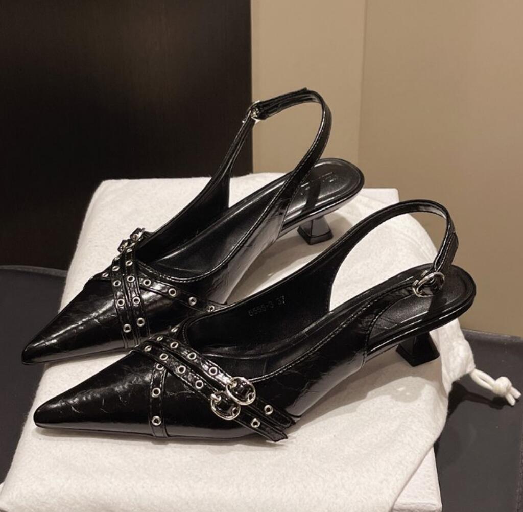 Women Pointed Toe Sandals High Heels Shoes Woman Slippers Slingbacks 2026 Summer Designer Dress Trend Buckle Sexy Pumps Mujer 35 чёрный 3390₽